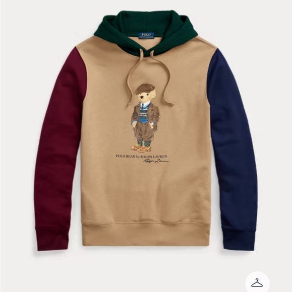 Polo Ralph Lauren Fleece Color Blocked Polo Bear Print Hoodie Size Large - Picture 1 of 12
